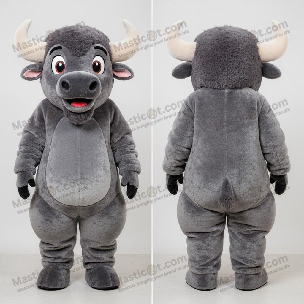 Velvety gray broad shouldered bison mascot - Masticot.com