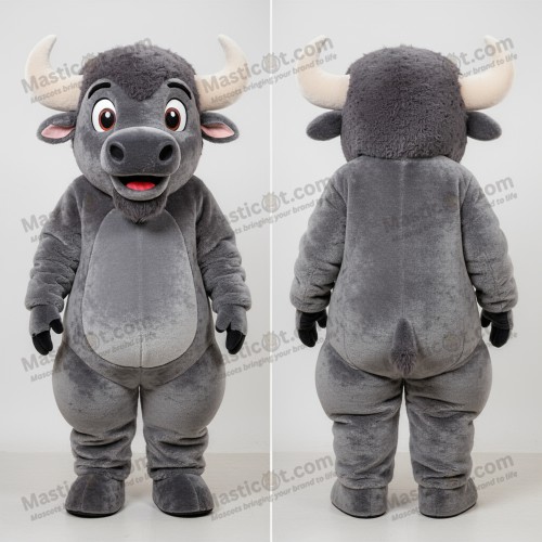 Velvety gray broad shouldered bison mascot - Masticot.com