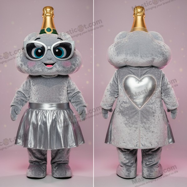 Silber glänzender Champagner-Maskottchen - Champagner - MASTICOT_40425 - Masticot.com