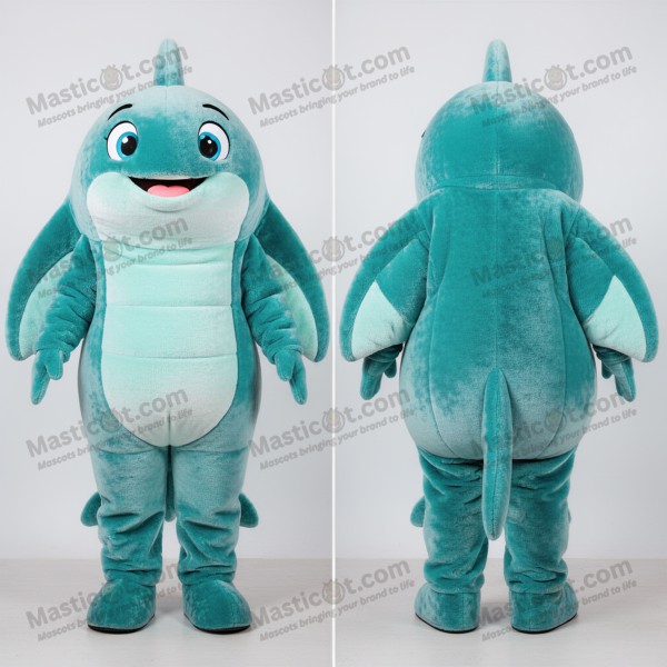 Teal Velvety Cartoon Manta Ray Mascot - Masticot.com
