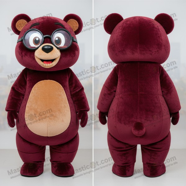 Maroon Cartoon Spectacled Bear Mascot - Masticot.com
