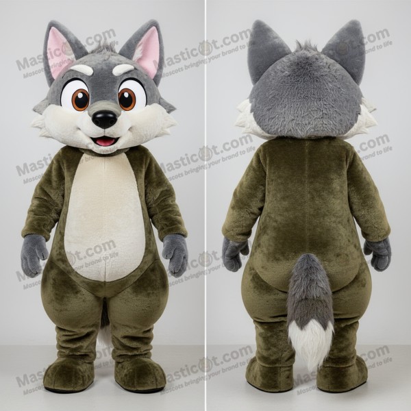 Olive Velvety Tuxedo Say Wolf Mascot - Masticot.com