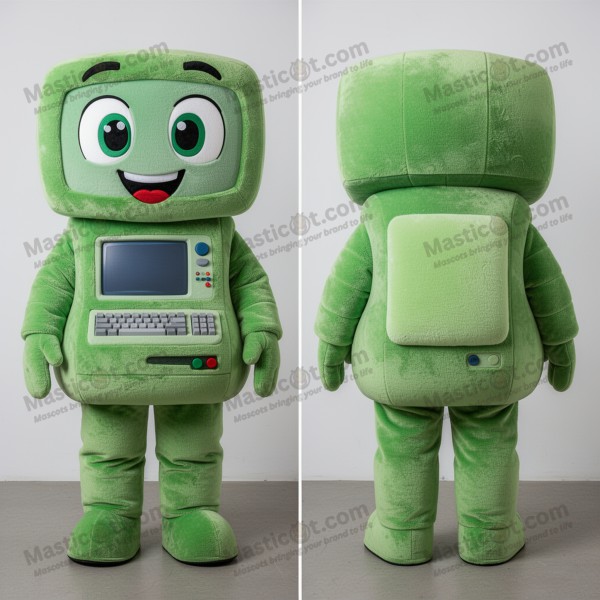 Emerald green broad shouldered computer mascot -