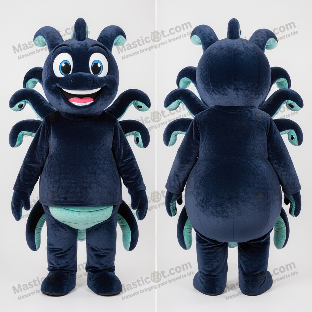 Navy velvety hydra mascot - Masticot.com