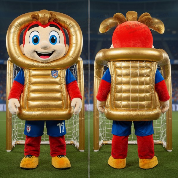 Golden padded soccer goal mascot - Masticot.com