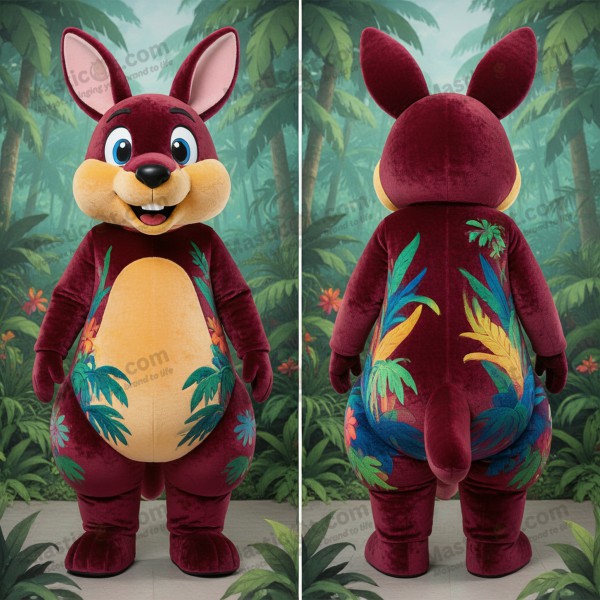 Maroon plush kangaroo mascot - Masticot.com