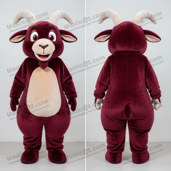 Maroon fluffy goat mascot - Masticot.com