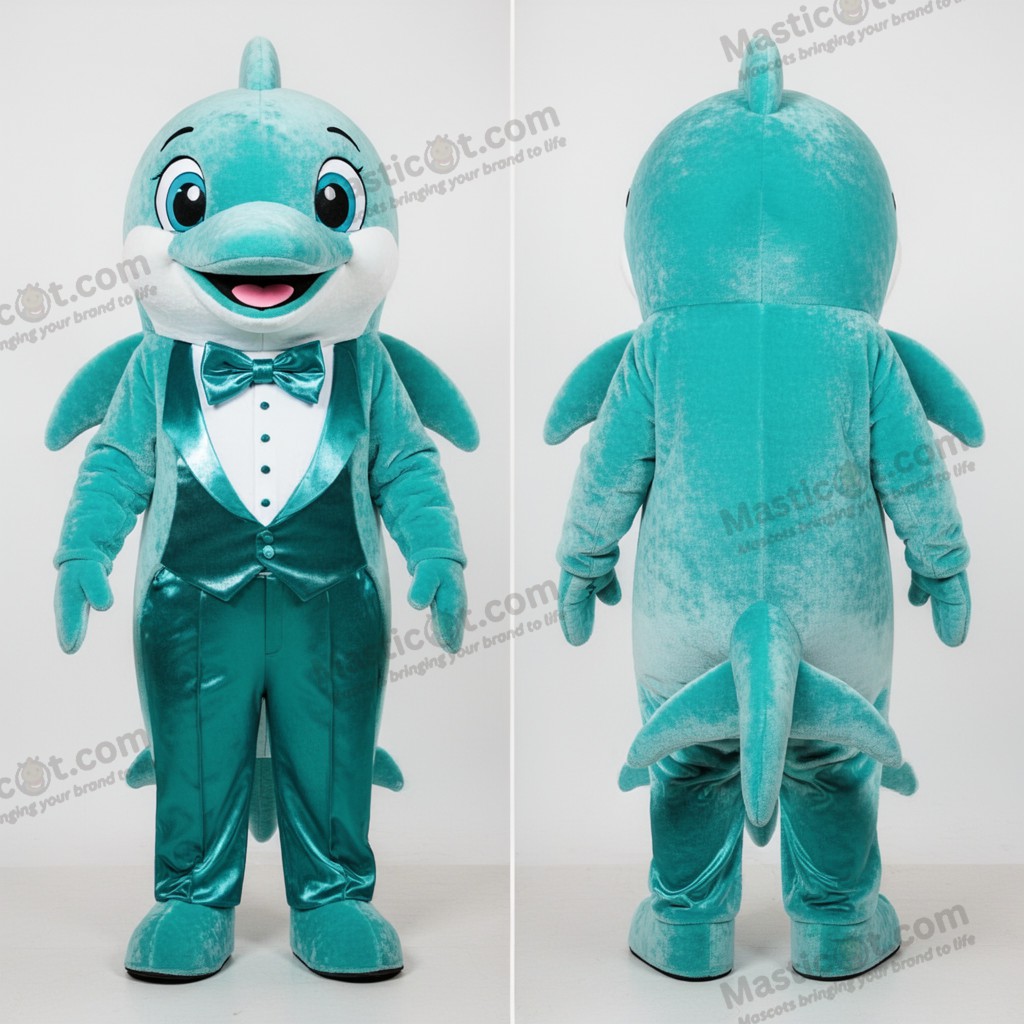 Turkis skinnende delfin maskot - Delfin - MASTICOT_41554 - Masticot.com
