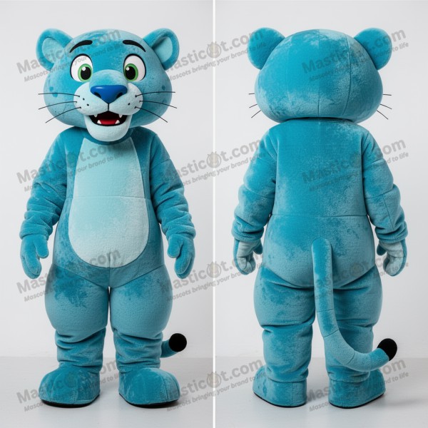 Cyan broad shouldered panther mascot - Masticot.com