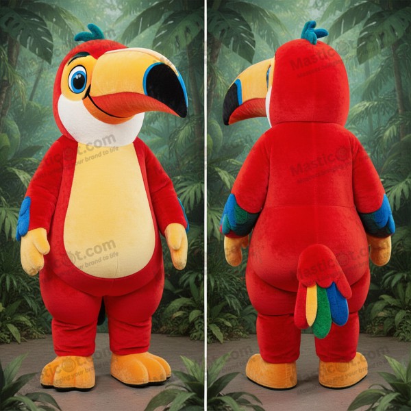 Crimson plush broad billed toucan mascot - Masticot.com