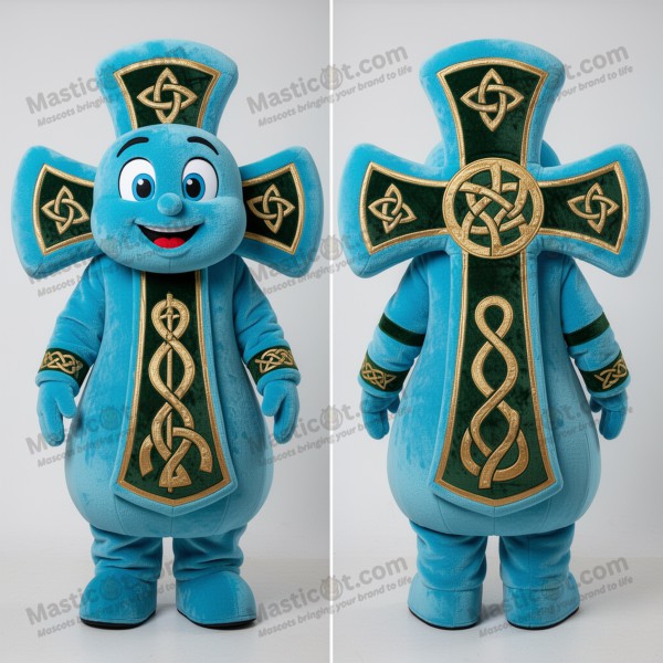 Cyan Shamrock Celtic Cross Mascot - Masticot.com
