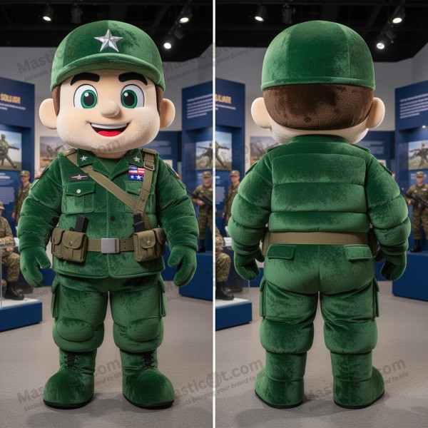 Mascotă Soldat American Verde Armată, Catifelată -