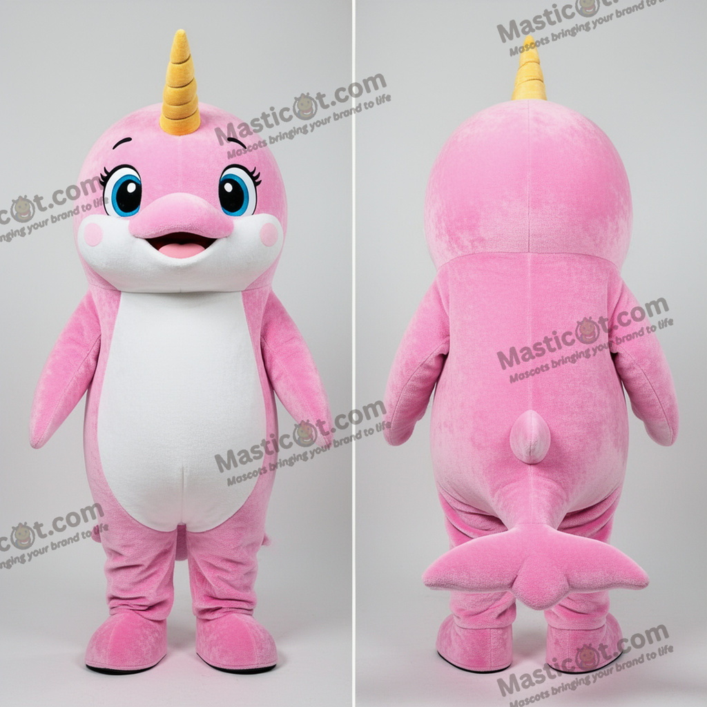 Růžový usměvavý narvál maskot - Narval - MASTICOT_42401 - Masticot.com