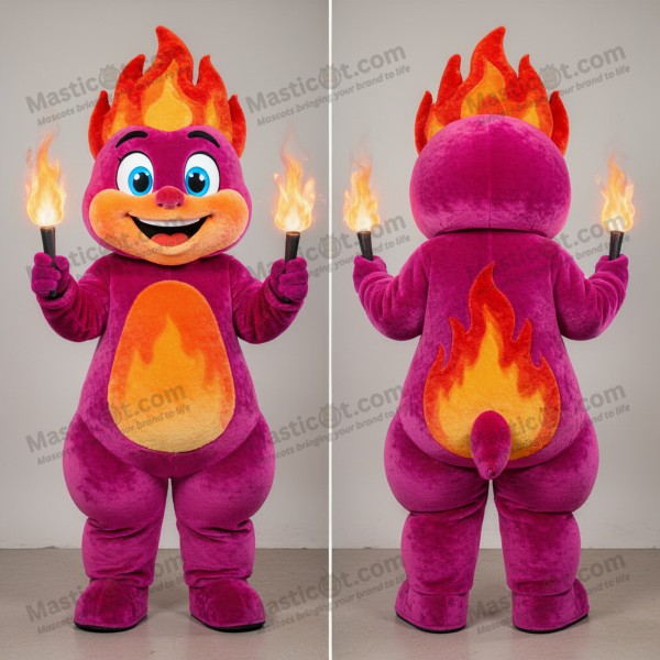 Magenta broad grinning fire eater mascot - Masticot.com