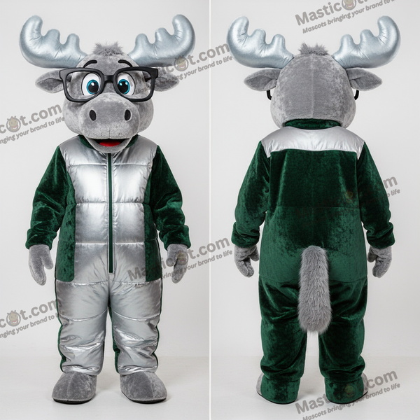 Silberner Elch-Maskottchen mit großen Augen - Elch - MASTICOT_42429 - Masticot.com
