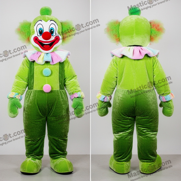 Mascottekostuum clown in limoengroen met tekenfilmtekeningen - Clown - MASTICOT_42431 - Masticot.com