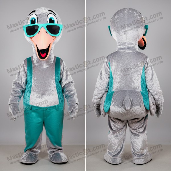 Silver plush broad shouldered flamingo mascot - Masticot.com