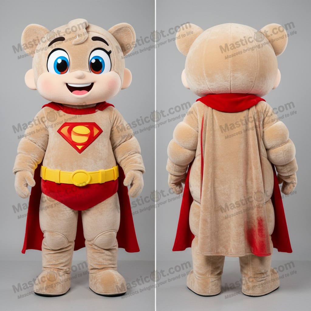 Beige rounded superhero mascot - Masticot.com