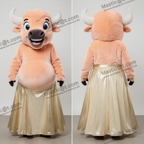 Pfirsichfarbene lächelnde Bison-Maskottchenfigur - Bison - MASTICOT_42560 - Masticot.com