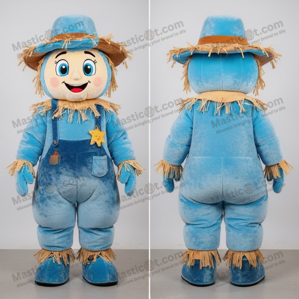 Sky Blue Cartoon Scarecrow Mascot - Masticot.com