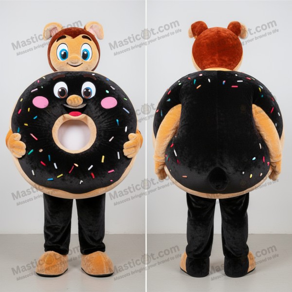 Zwarte Ronde Pluche Bagel Mascotte - Masticot.com