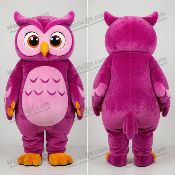 Magenta velvety broad eyed owl mascot - Masticot.com
