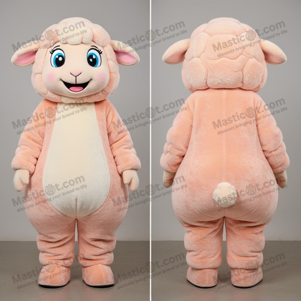 Peach fluffy suffolk sheep mascot - Masticot.com