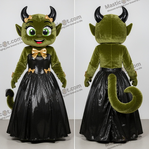 Olive Green Cartoon Devil Mascot - Devil - MASTICOT_43173 - Masticot.com