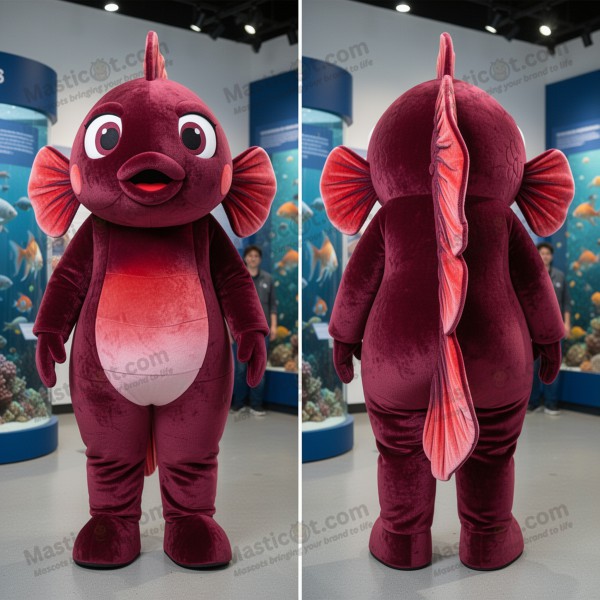 Maroon Cartoon Betta Fish Mascot - Masticot.com