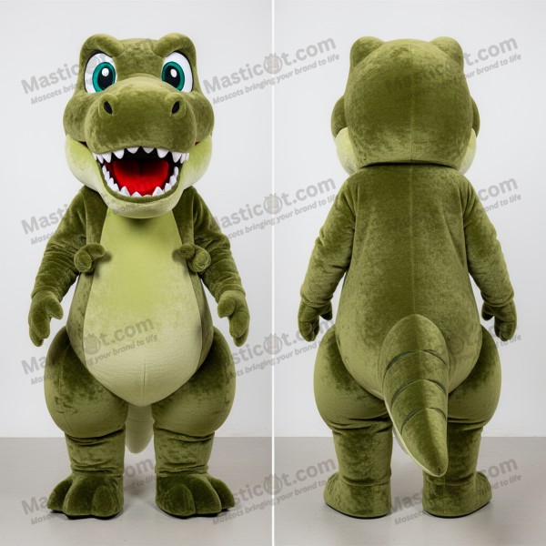 Olive green broad shouldered tyrannosaurus mascot -