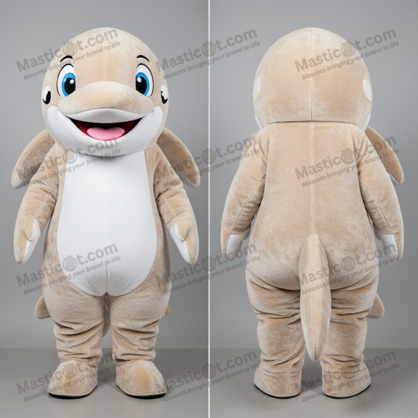 Beig hvalross-maskot i rund form - Masticot.com