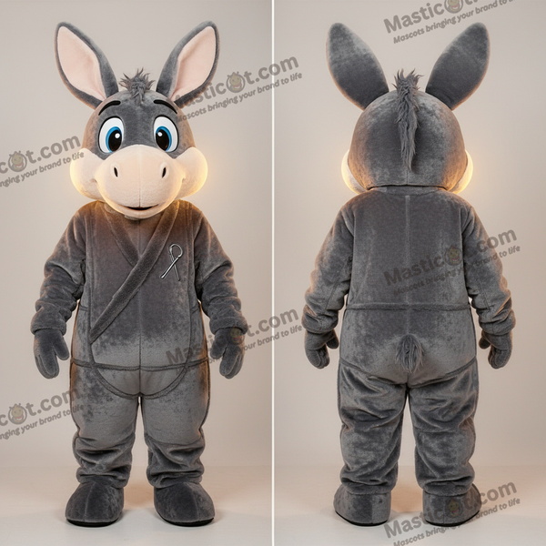 Sametový šedý hravý maskot oslíka - Osel - MASTICOT_43785 - Masticot.com