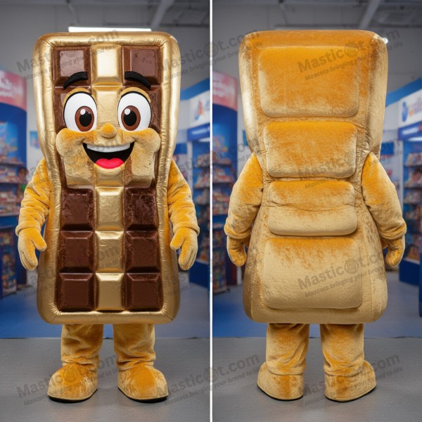 Golden wrapped chocolate bar mascot - Masticot.com