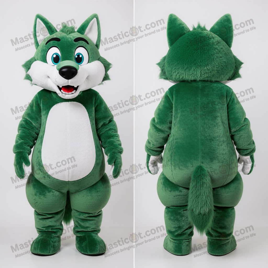 Moss Green Cartoon Wolf Mascot - Masticot.com
