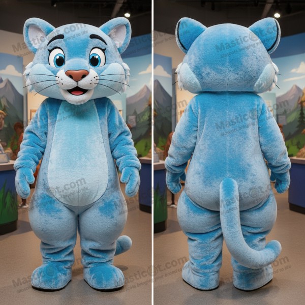 Sky blue fluffy mountain lion mascot - Masticot.com