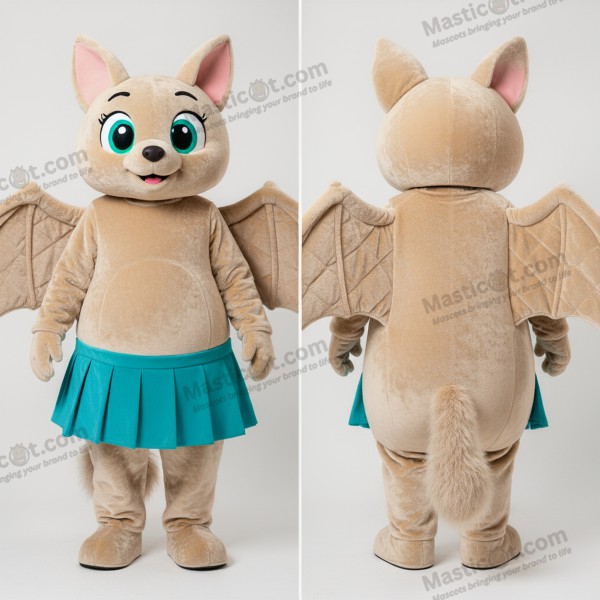 Beige fløyelsmyk flygehund-maskot - Fruktflaggermus - MASTICOT_44024 - Masticot.com
