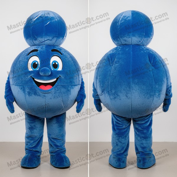 Velvety blue spherical petanque ball mascot - Masticot.com