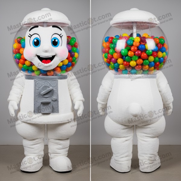 White Rounded Plush Gumball Machine Mascot - Masticot.com