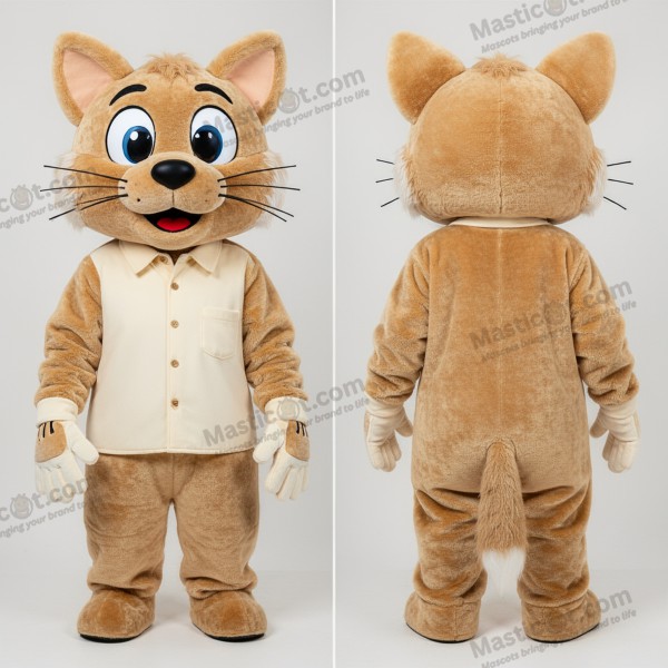 Mascotte en fourrure marron de chat cartoon - Chat - MASTICOT_44619 - Masticot.com