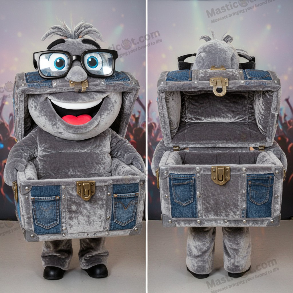 Fløjlsblød grå skattekiste-maskot - Skattekiste - MASTICOT_44891 - Masticot.com