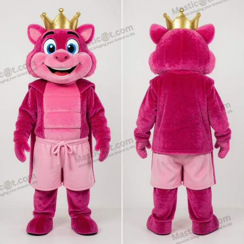 Pink velvety king mascot - King - MASTICOT_45029 - Masticot.com
