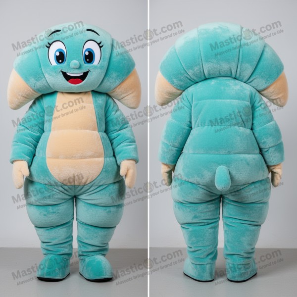Turquoise puffy croissant mascot - Masticot.com