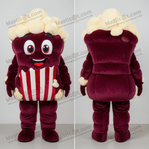 Fløjlsblød mørkerød popcorn-maskot - Masticot.com