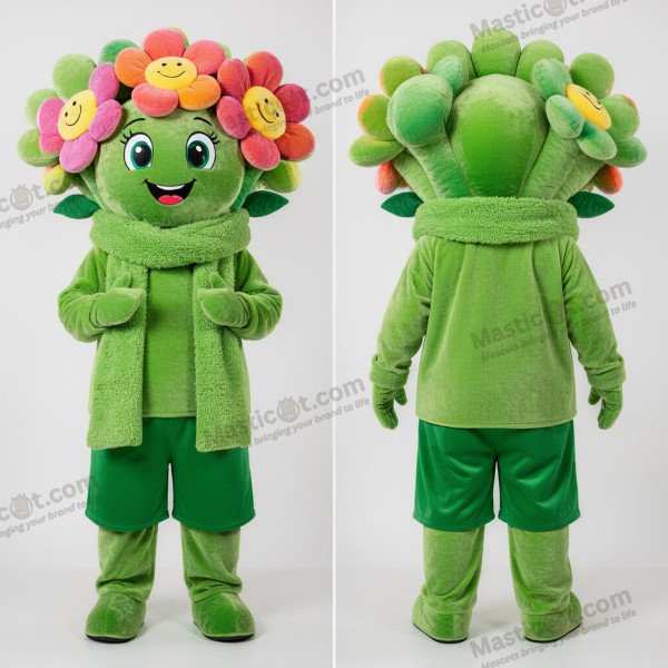 Smaragdově zelený plyšový květinový maskot kytice - Kytice květin - MASTICOT_45341 - Masticot.com