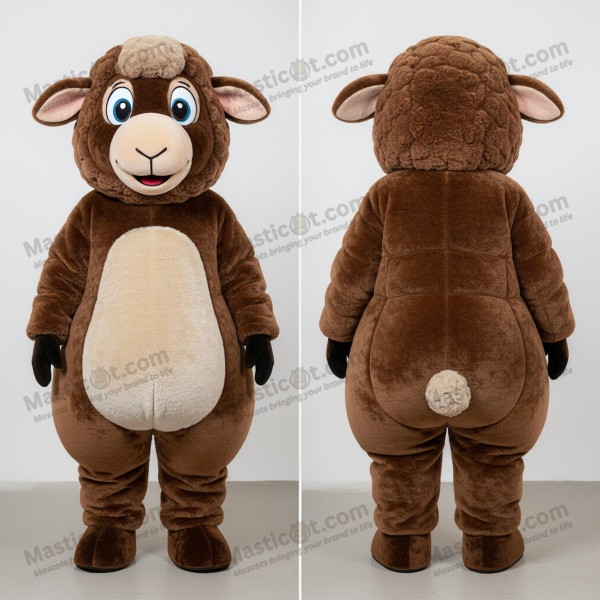 Chocolate Brown Velvety Suffolk Sheep Mascot - Masticot.com