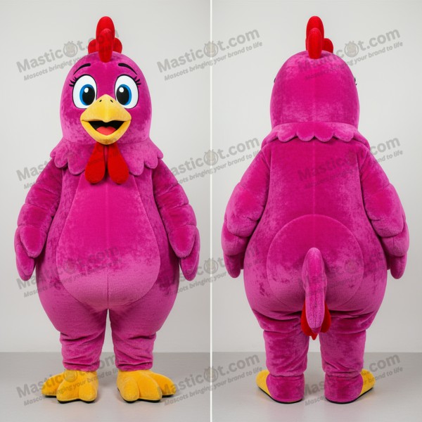 Magenta plush chicken mascot - Masticot.com