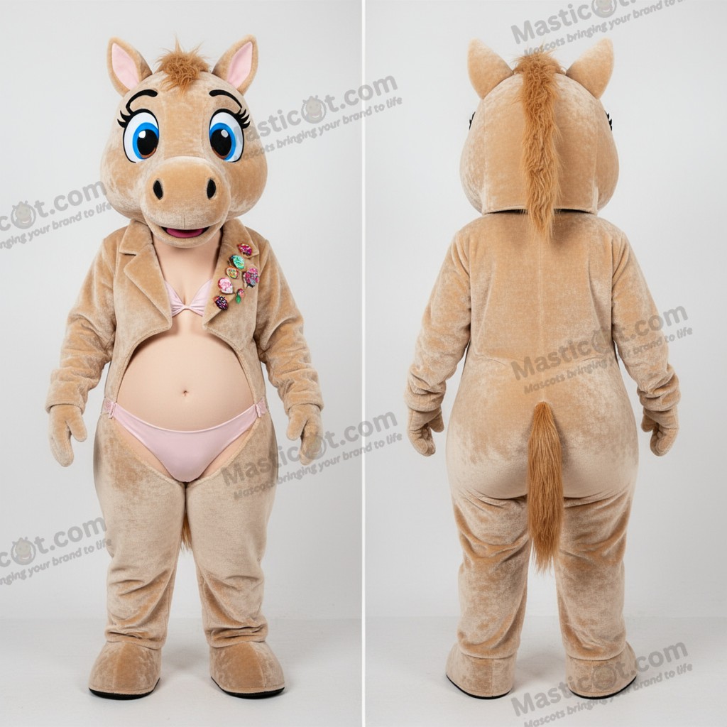 Beige fløjlsagtig hestemaskot - Hest - MASTICOT_45810 - Masticot.com