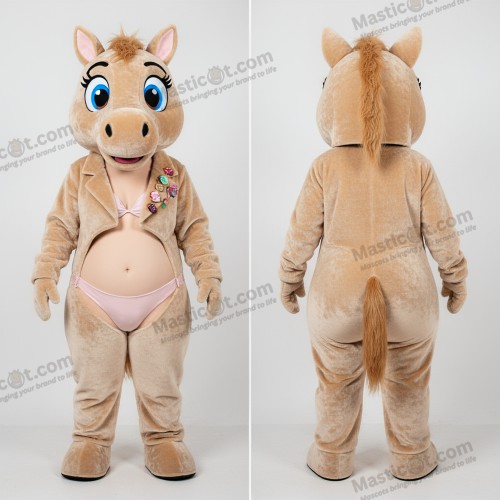 Beige fløjlsagtig hestemaskot - Hest - MASTICOT_45810 - Masticot.com