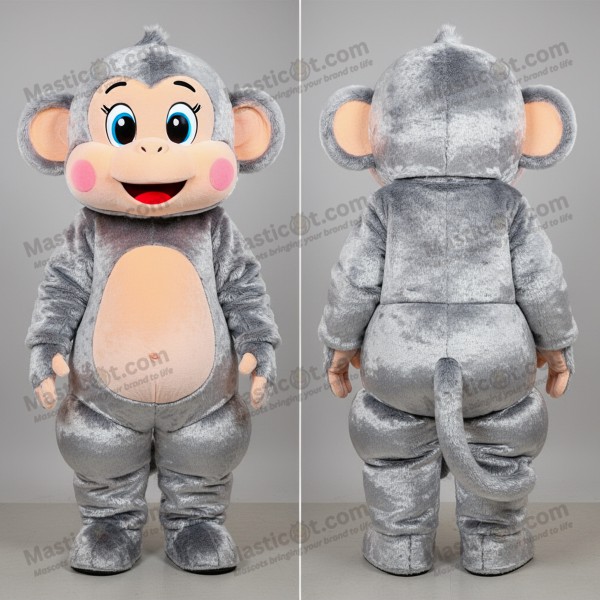 Silver Velvety Cartoon Monkey Mascot - Masticot.com