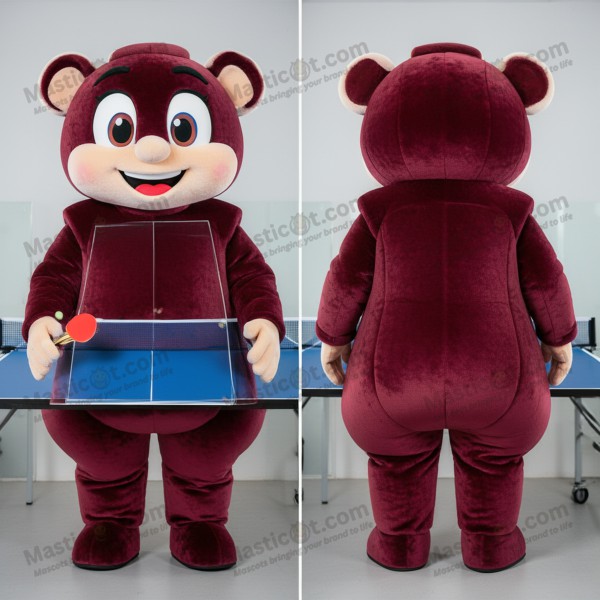 Maroon Velvety Cartoon Ping Pong Table Mascot - Masticot.com